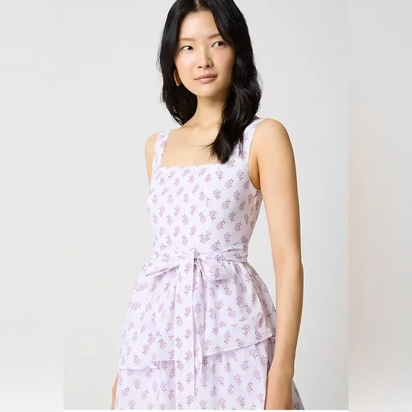 J Crew Sleeveless Belted Tiered Midi Dress, Size 8. NWT. - Picture 2 of 7